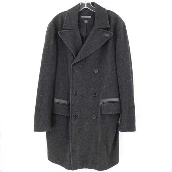 John Varvatos overcoat Men's 42 Double Breasted Wool Blend Herringbone coat peak - Picture 1 of 16